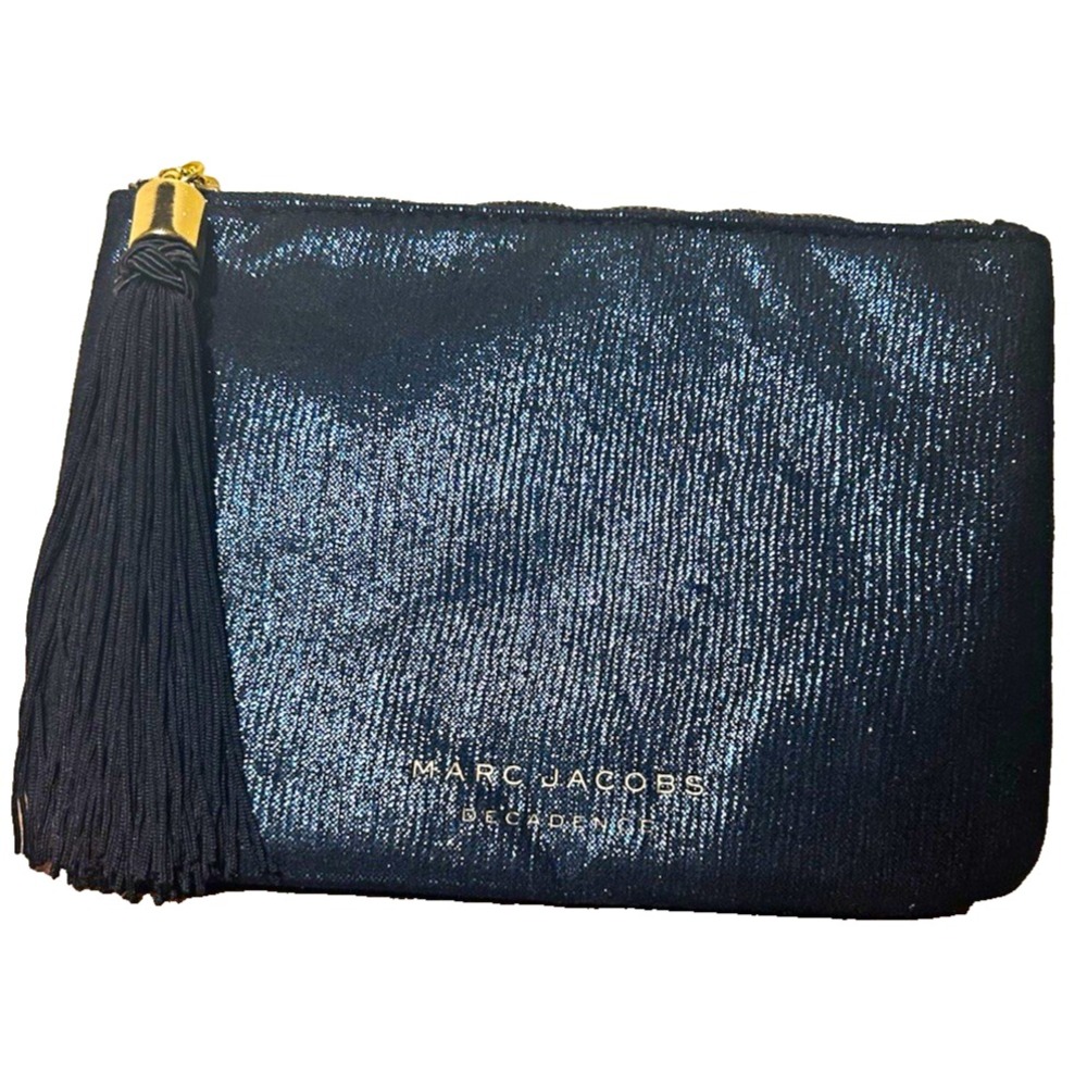 Marc Jacobs Decadence Black Metallic Clutch Wristlet Zip Tassel Gold Hardware